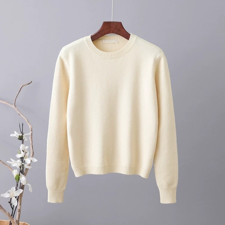 Women's Sweater Solid Color Long Sleeve Knit Round Neck Casual Pullover Sweater