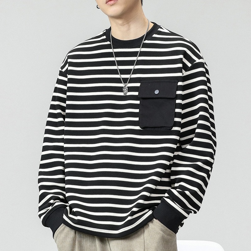 Men's sweater spaced striped loose pullover fashionable warm men's knit